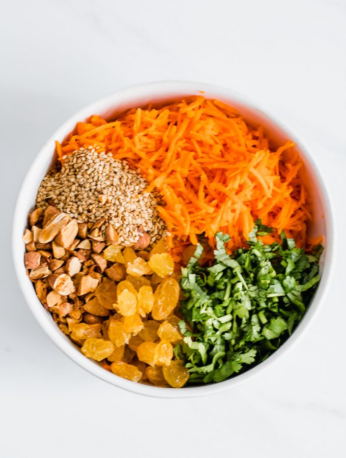 moroccan spiced carrot salad in a bowl